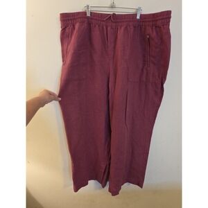 Athleta Size 24 Red Retreat‎ Wide Leg 100% Linen Elastic Waist Drawstring Pants